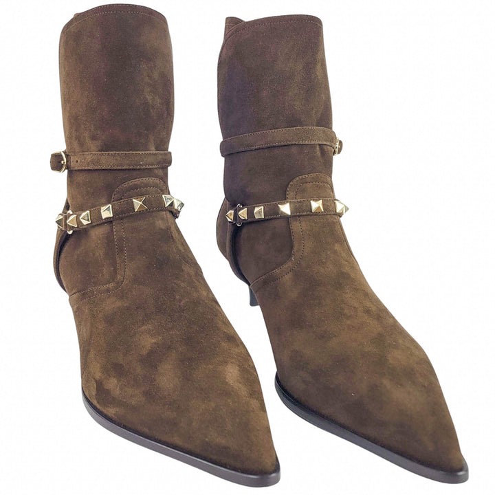 Valentino Suede Booties in Brown - Discounts on Valentino at UAL
