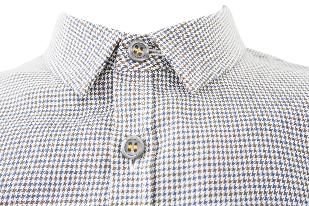 Dsquared Mini Houndstooth Print Button Up Shirt in Brown and Navy - Discounts on Dsquared at UAL