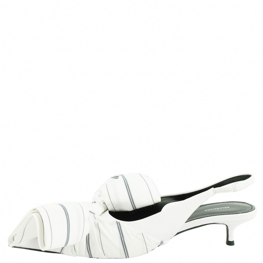 Balenciaga Chemise Striped Slingback Sandals in White/Navy - Discounts on Balenciaga at UAL