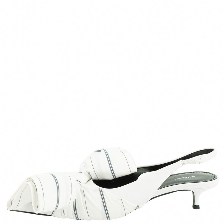 Balenciaga Chemise Striped Slingback Sandals in White/Navy - Discounts on Balenciaga at UAL