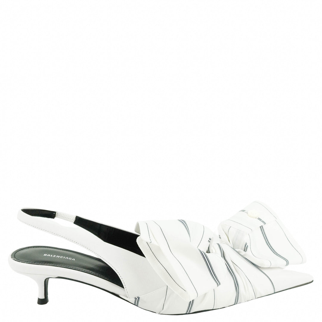 Balenciaga Chemise Striped Slingback Sandals in White/Navy - Discounts on Balenciaga at UAL