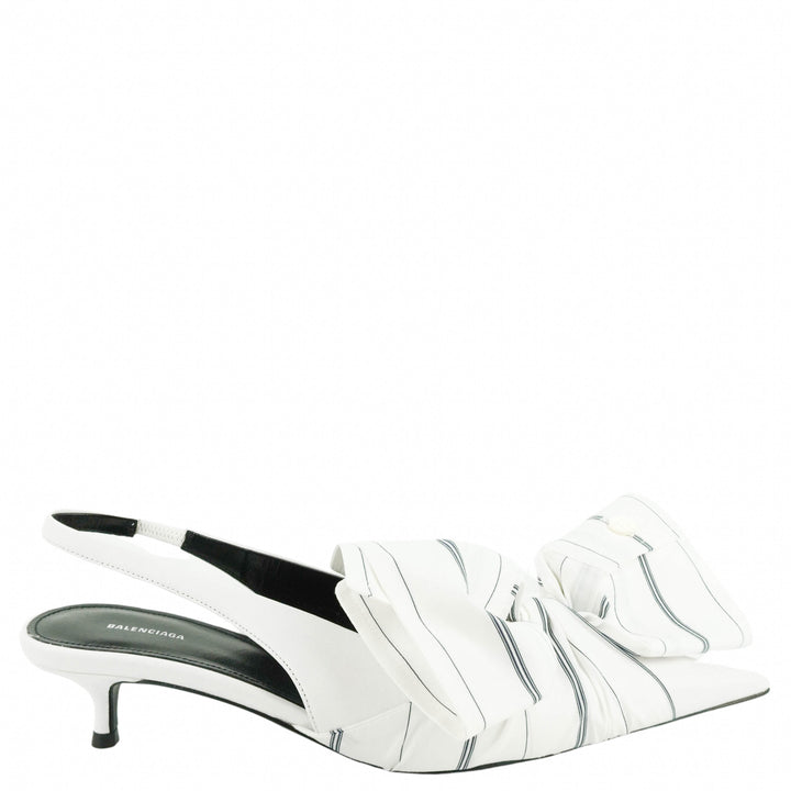 Balenciaga Chemise Striped Slingback Sandals in White/Navy - Discounts on Balenciaga at UAL