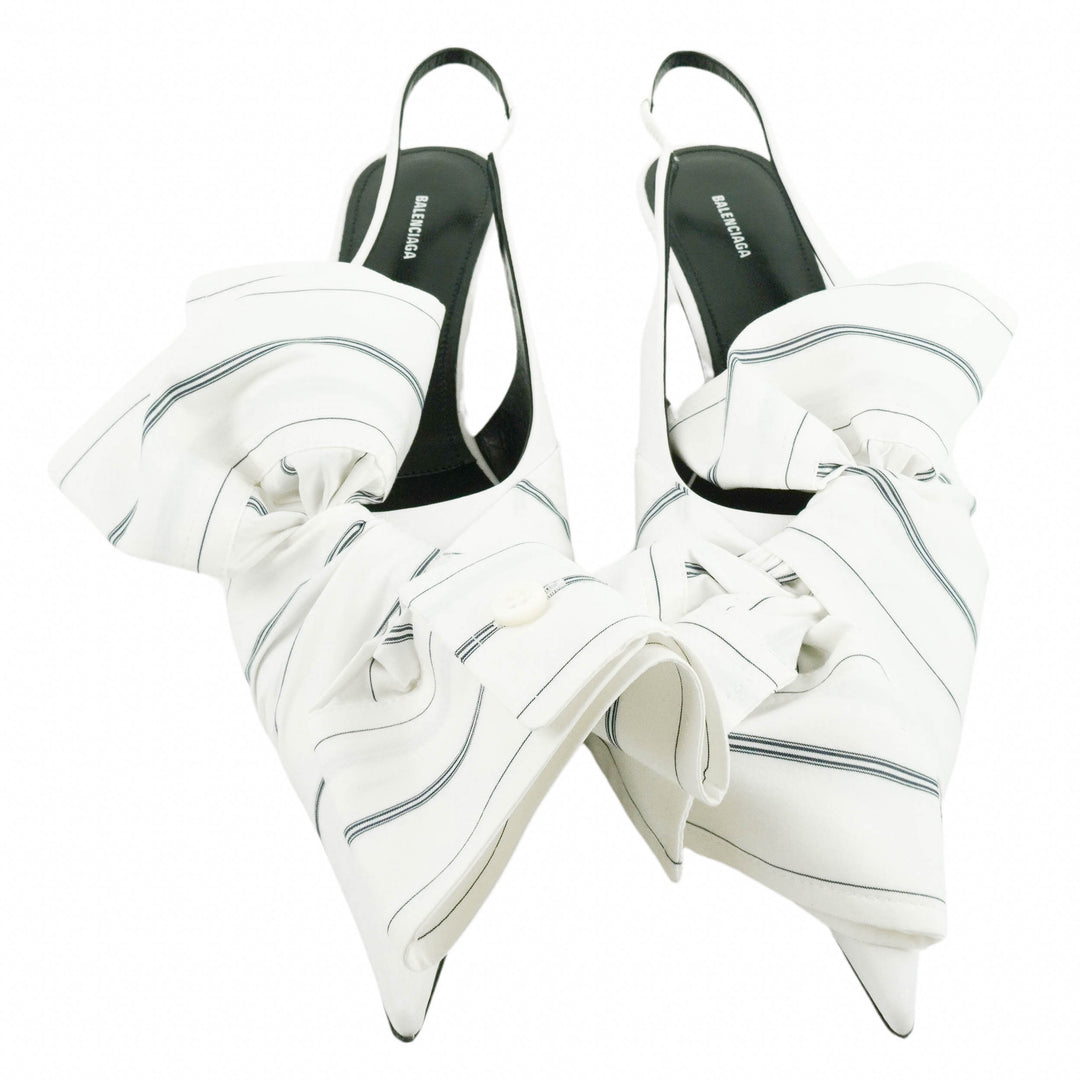 Balenciaga Chemise Striped Slingback Sandals in White/Navy - Discounts on Balenciaga at UAL