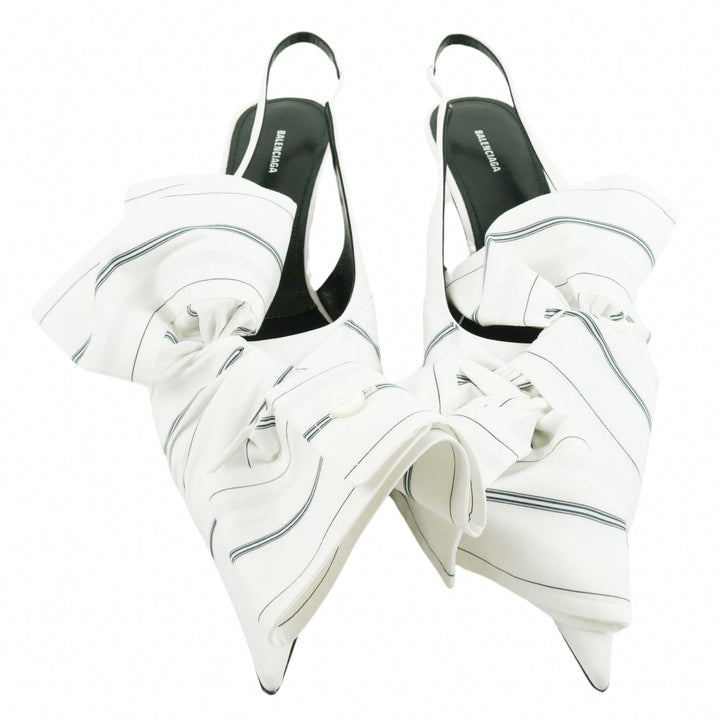 Balenciaga Chemise Striped Slingback Sandals in White/Navy - Discounts on Balenciaga at UAL
