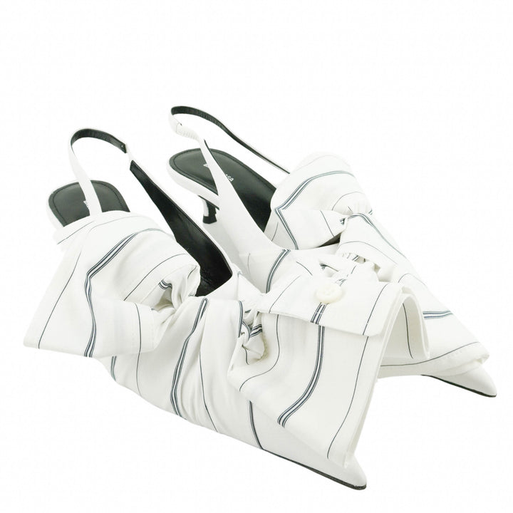 Balenciaga Chemise Striped Slingback Sandals in White/Navy - Discounts on Balenciaga at UAL