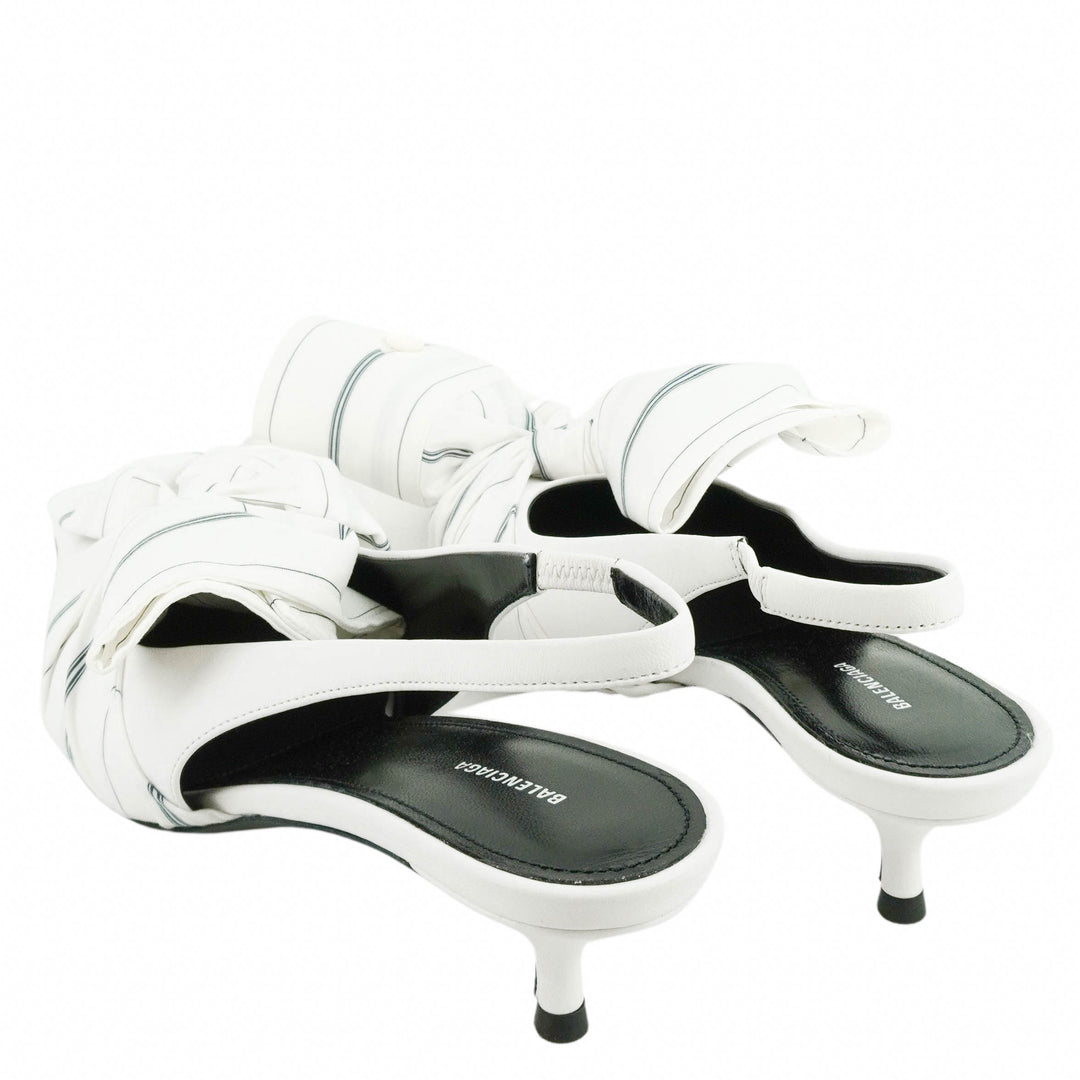 Balenciaga Chemise Striped Slingback Sandals in White/Navy - Discounts on Balenciaga at UAL
