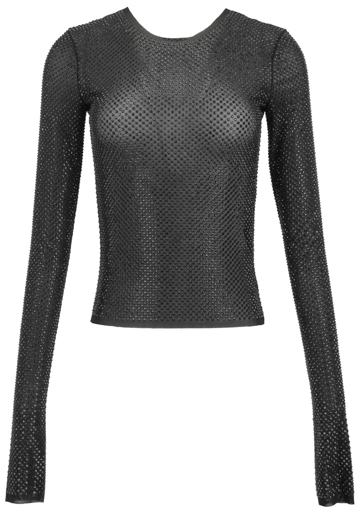 16Arlington Embellished Mesh Top in Black
