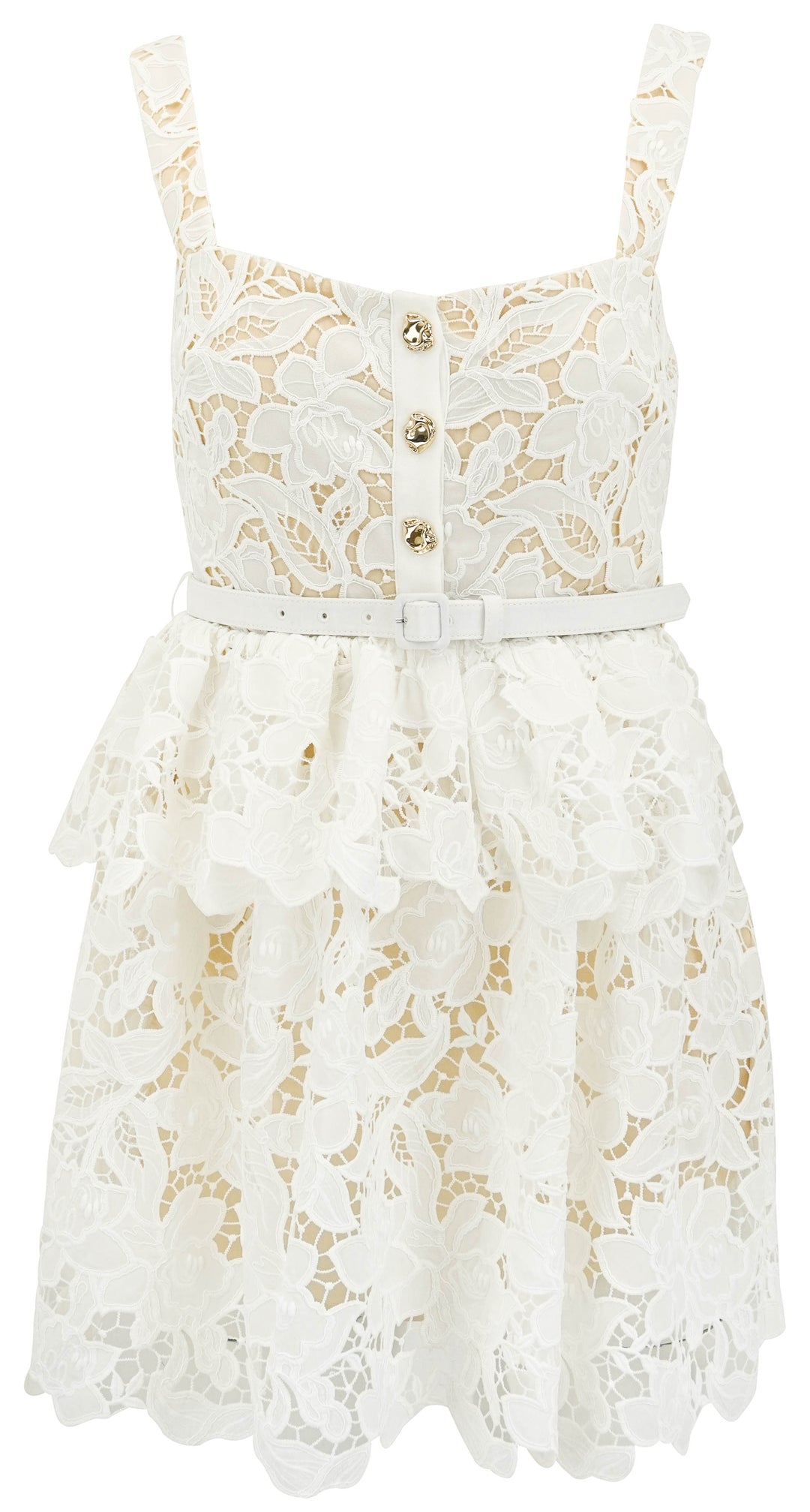 Self-Portrait White Lace Tiered Mini Dress in White - Discounts on Self-Portrait at UAL