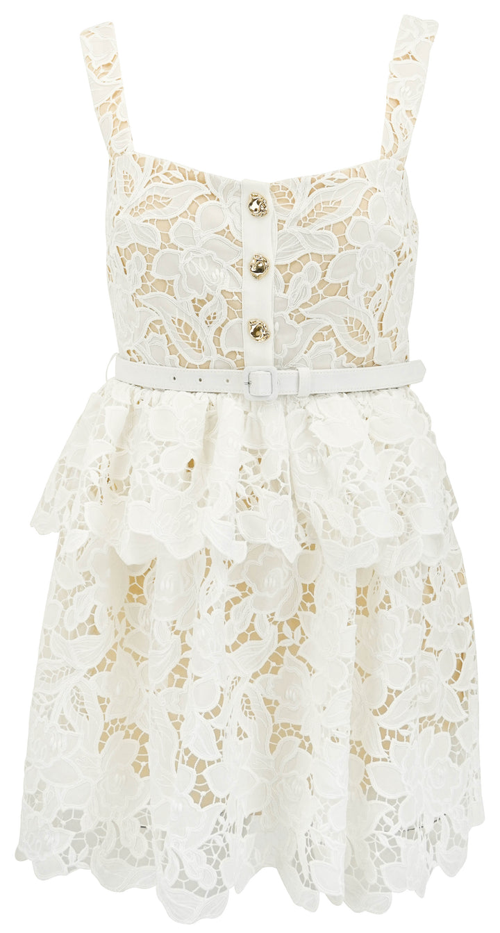 Self-Portrait White Lace Tiered Mini Dress in White - Discounts on Self-Portrait at UAL