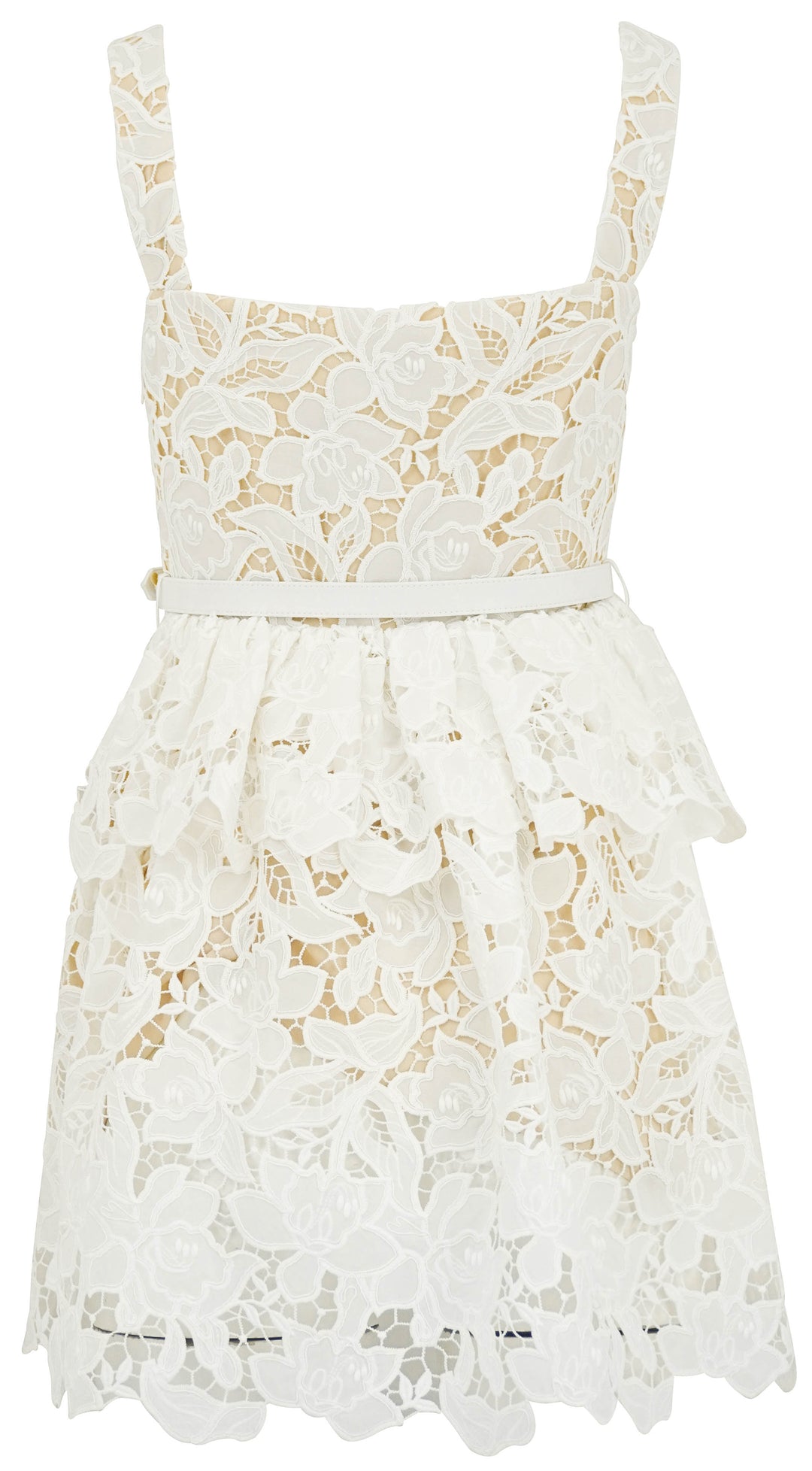 Self-Portrait White Lace Tiered Mini Dress in White - Discounts on Self-Portrait at UAL