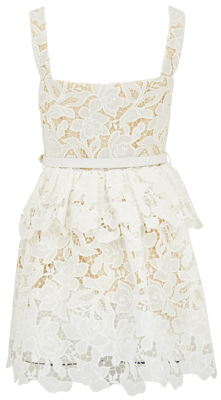 Self-Portrait White Lace Tiered Mini Dress in White - Discounts on Self-Portrait at UAL