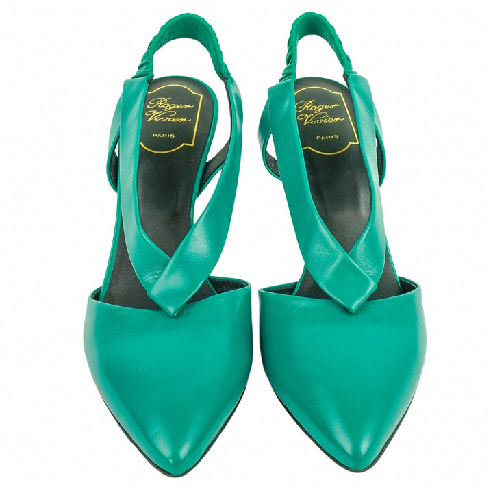 Roger Vivier Choc Real V Slingback Sandals in Green - Discounts on Roger Vivier at UAL