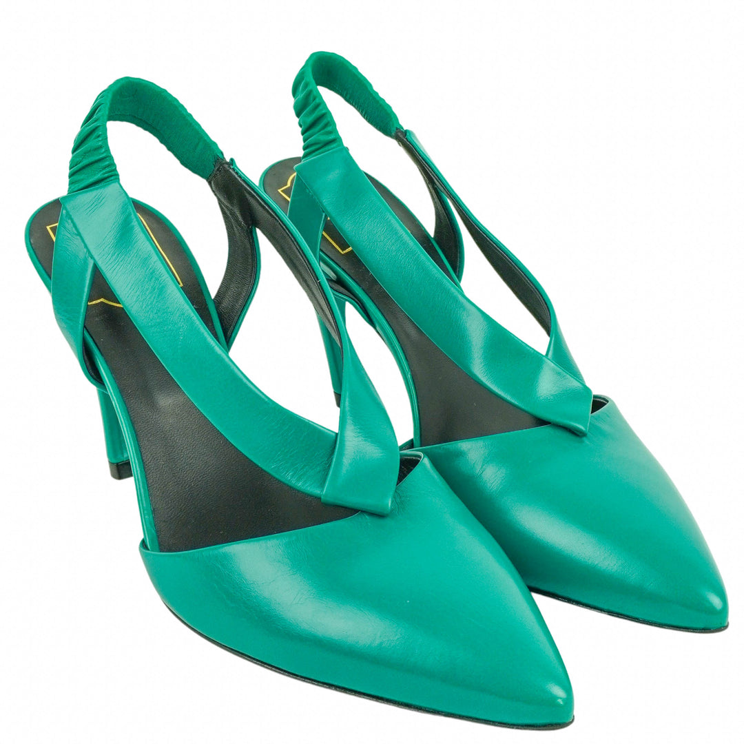 Roger Vivier Choc Real V Slingback Sandals in Green - Discounts on Roger Vivier at UAL