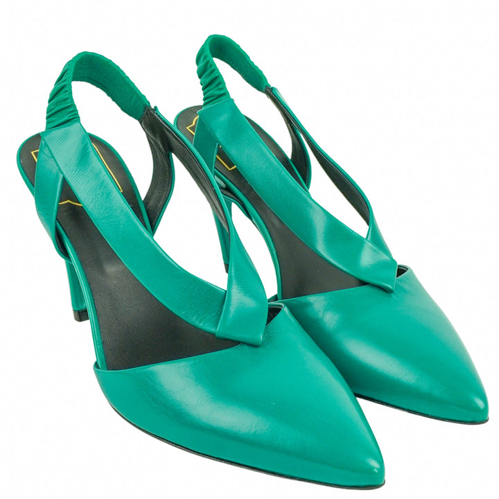 Roger Vivier Choc Real V Slingback Sandals in Green - Discounts on Roger Vivier at UAL
