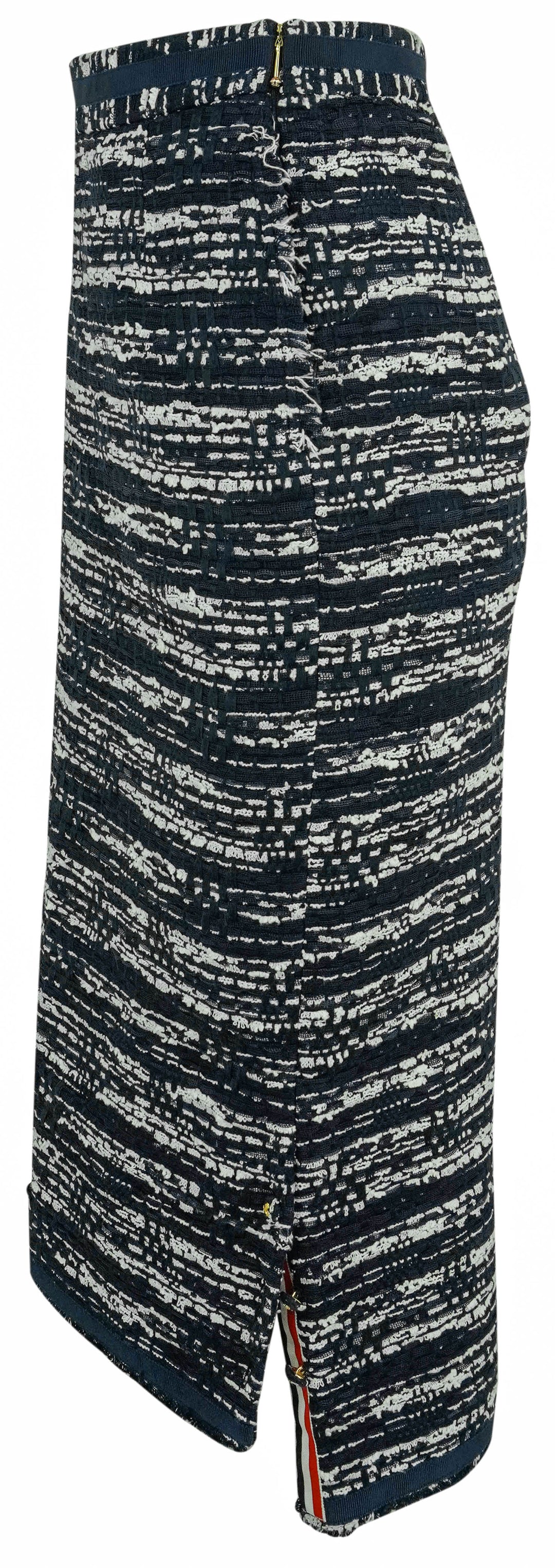 Thom Browne. Tweed Pencil Skirt in Navy and White - Discounts on Thom Browne. at UAL