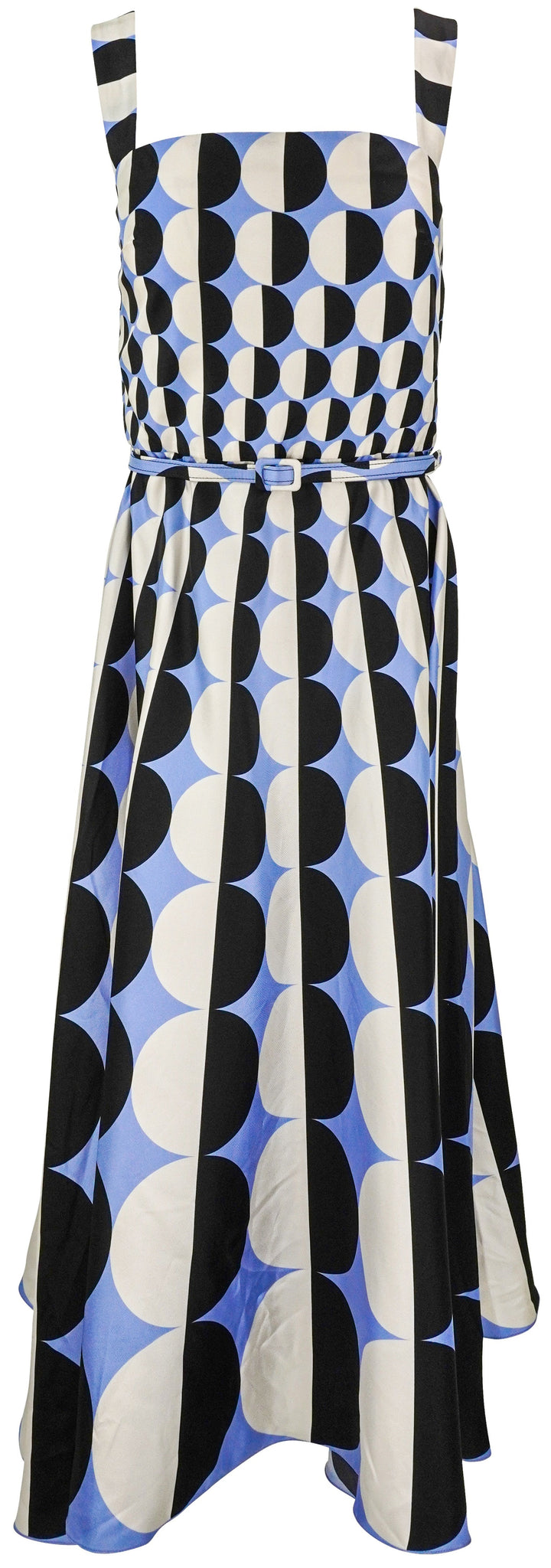 Oscar De La Renta Geo Print Silk Twill Belted Midi Dress in Black/Blue - Discounts on Oscar de la Renta at UAL