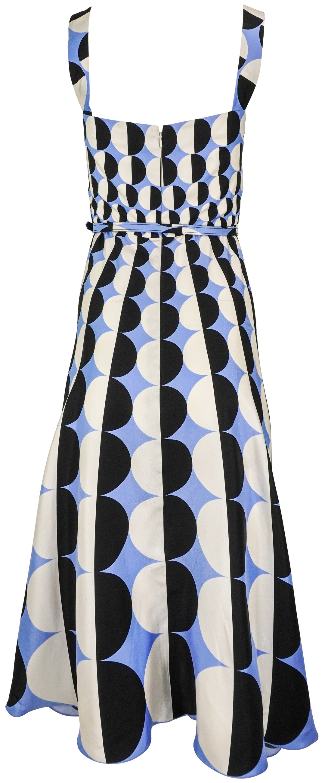 Oscar De La Renta Geo Print Silk Twill Belted Midi Dress in Black/Blue - Discounts on Oscar de la Renta at UAL