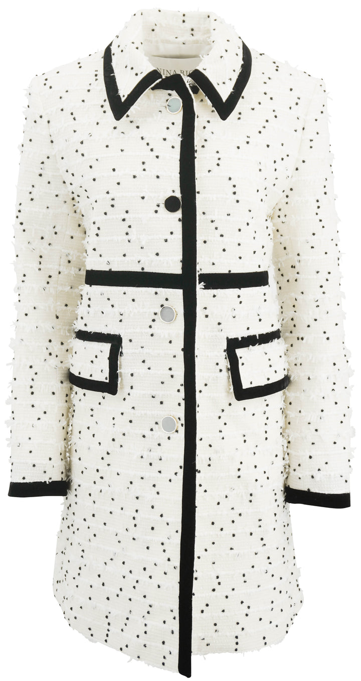 Nina Ricci Polka Dot Fringe Tweed Jacket in Cream and Black