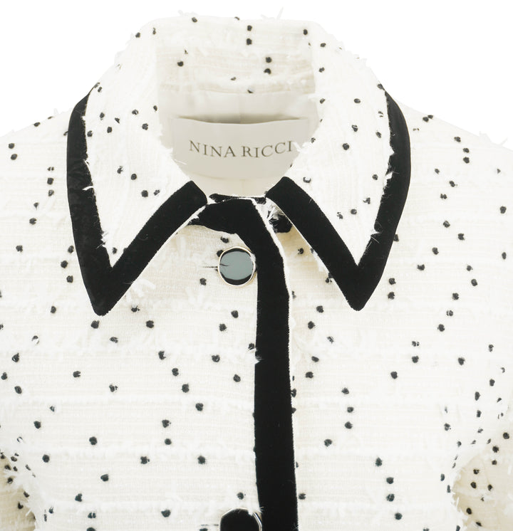 Nina Ricci Polka Dot Fringe Tweed Jacket in Cream and Black