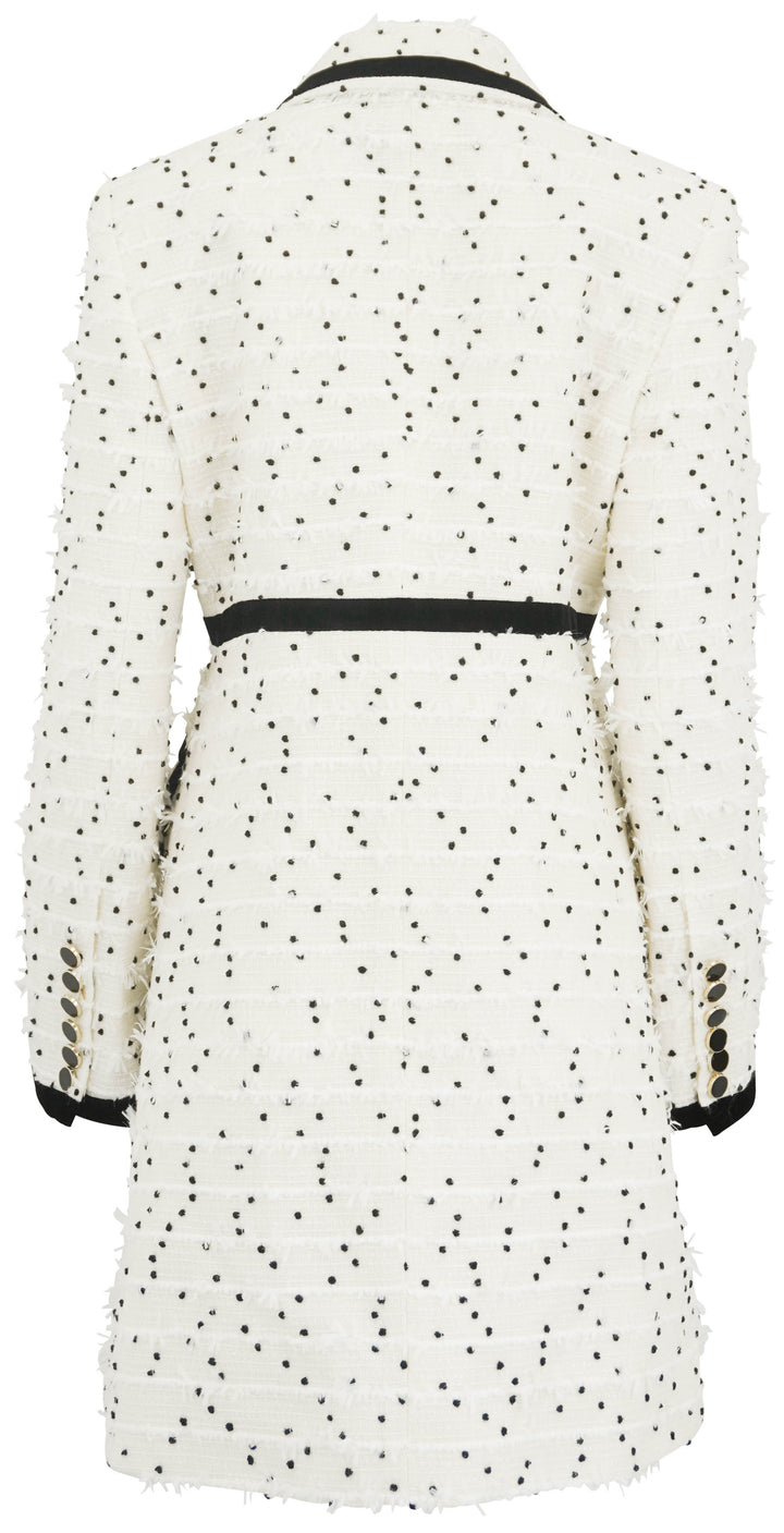 Nina Ricci Polka Dot Fringe Tweed Jacket in Cream and Black