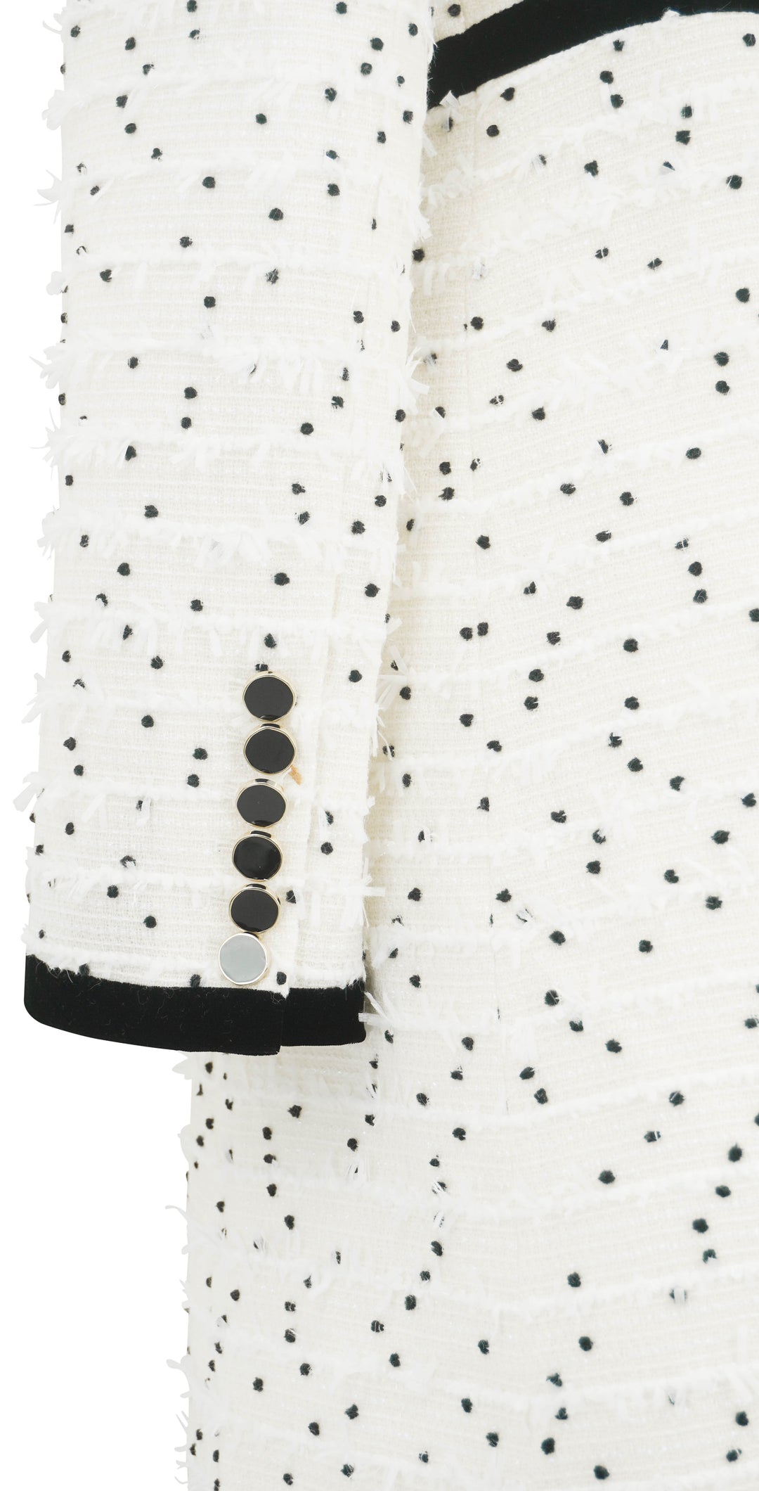 Nina Ricci Polka Dot Fringe Tweed Jacket in Cream and Black