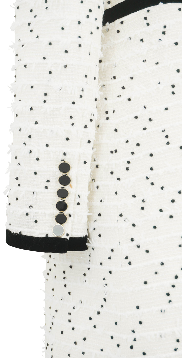 Nina Ricci Polka Dot Fringe Tweed Jacket in Cream and Black