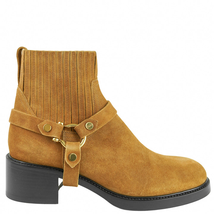 Chloé Heeled Suede Ankle Boots in Gold Brown - Discounts on Chloé at UAL