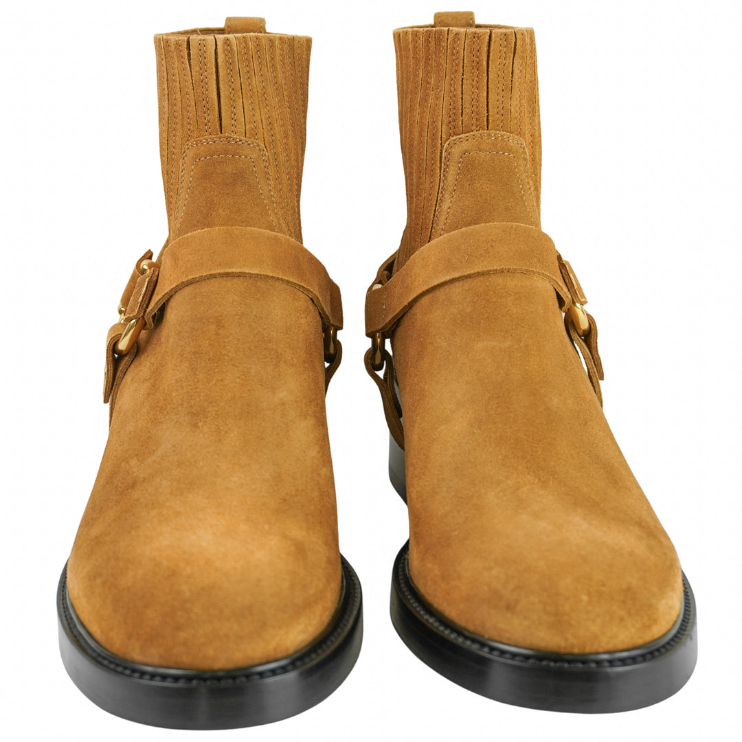 Chloé Heeled Suede Ankle Boots in Gold Brown - Discounts on Chloé at UAL