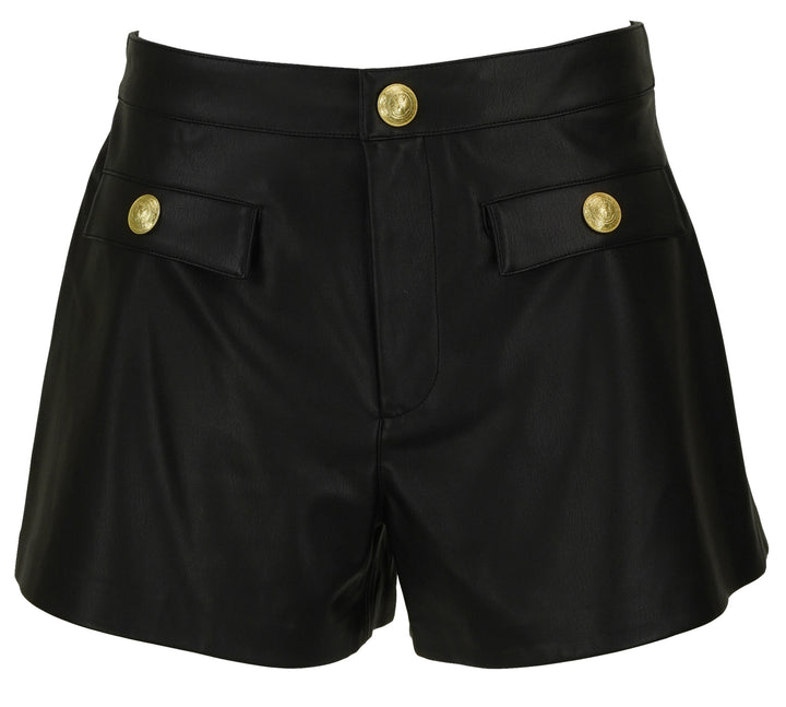 L'AGENCE Dionne Vegan Leather Shorts in Black