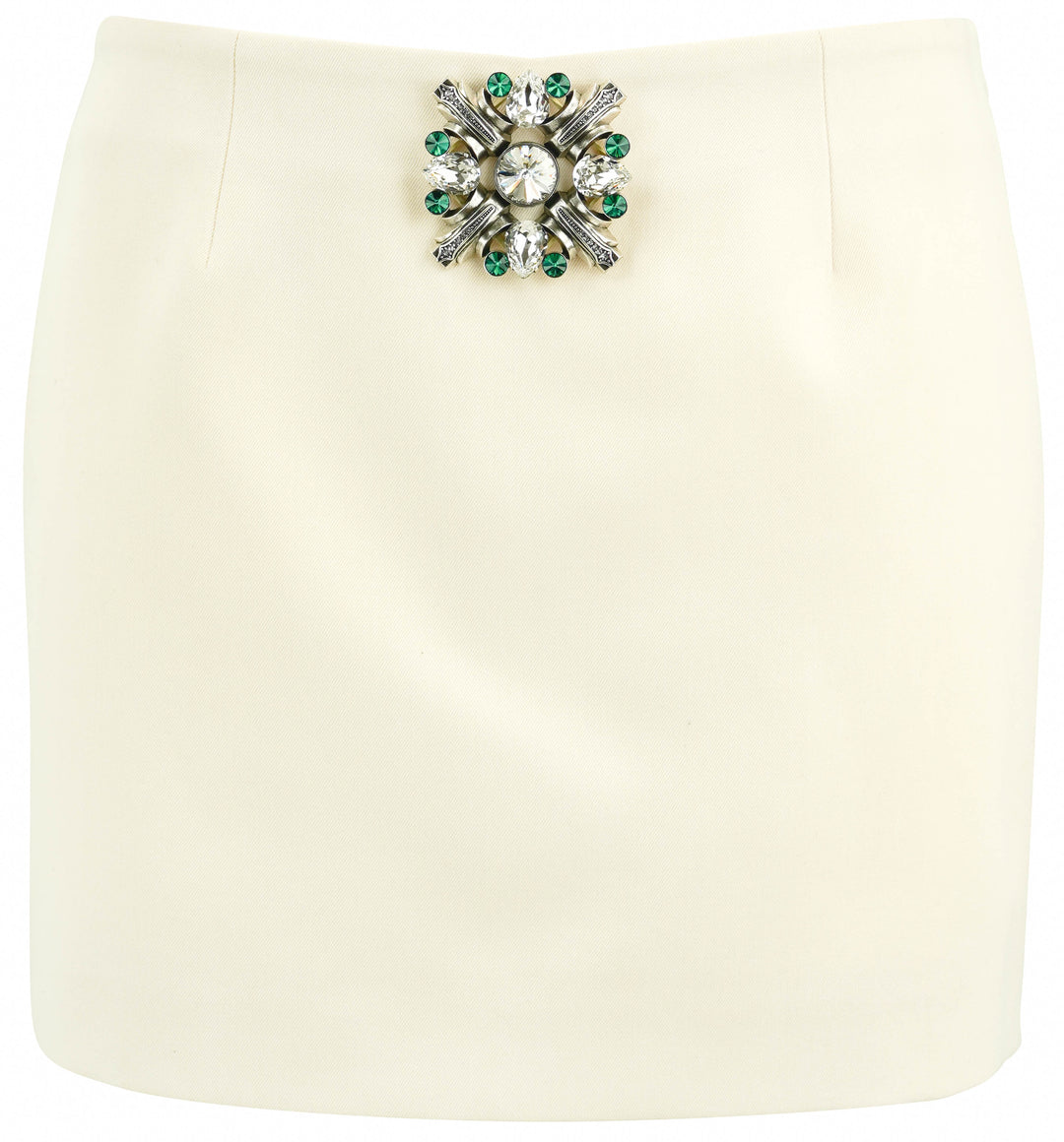 AREA Crystal Brooch Mini Skirt in Cream - Discounts on AREA at UAL
