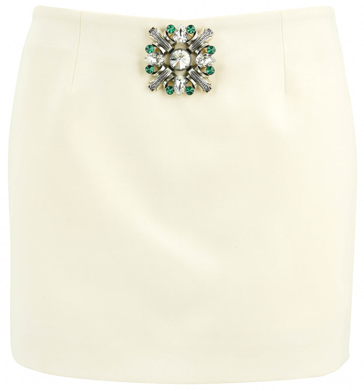 AREA Crystal Brooch Mini Skirt in Cream - Discounts on AREA at UAL