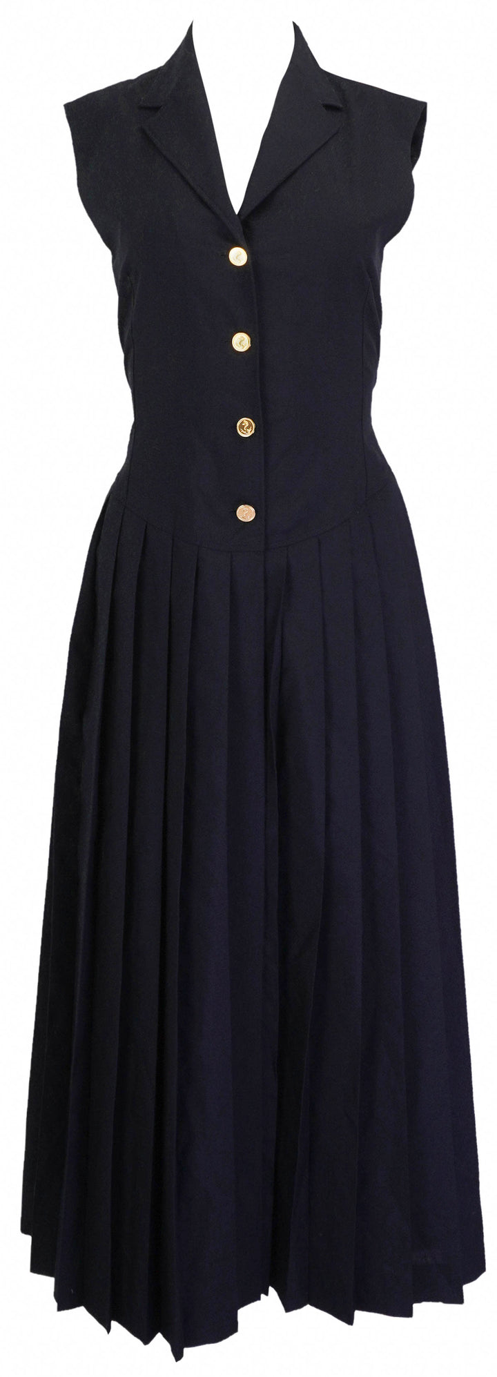 Thom Browne. Sleeveless Pleated Midi Dress in Navy - Discounts on Thom Browne. at UAL