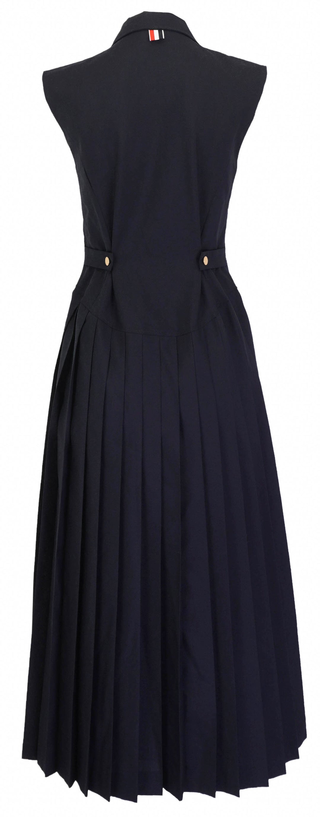 Thom Browne. Sleeveless Pleated Midi Dress in Navy - Discounts on Thom Browne. at UAL