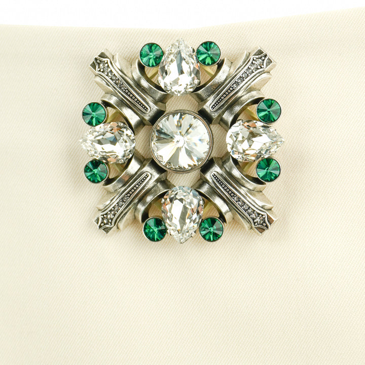 AREA Crystal Brooch Mini Skirt in Cream - Discounts on AREA at UAL