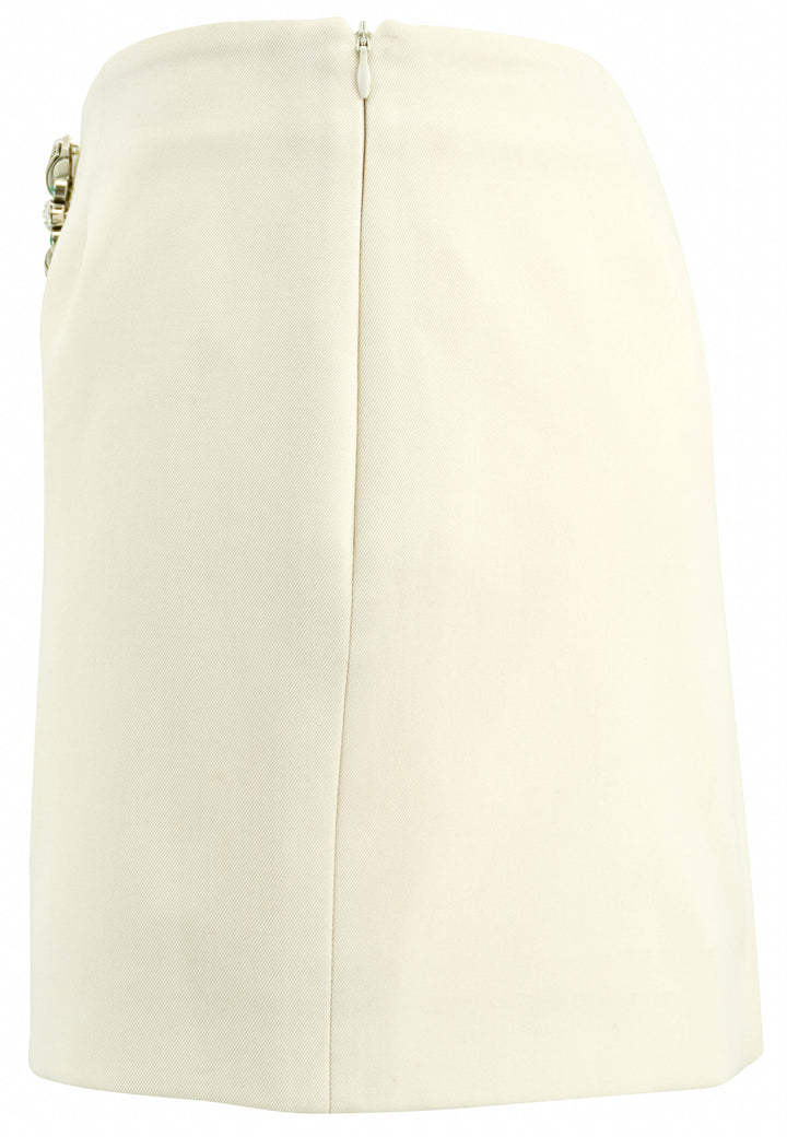 AREA Crystal Brooch Mini Skirt in Cream - Discounts on AREA at UAL
