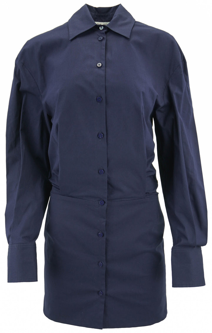 The Attico Long Sleeve Shirt Dress in Navy - Discounts on The Attico at UAL