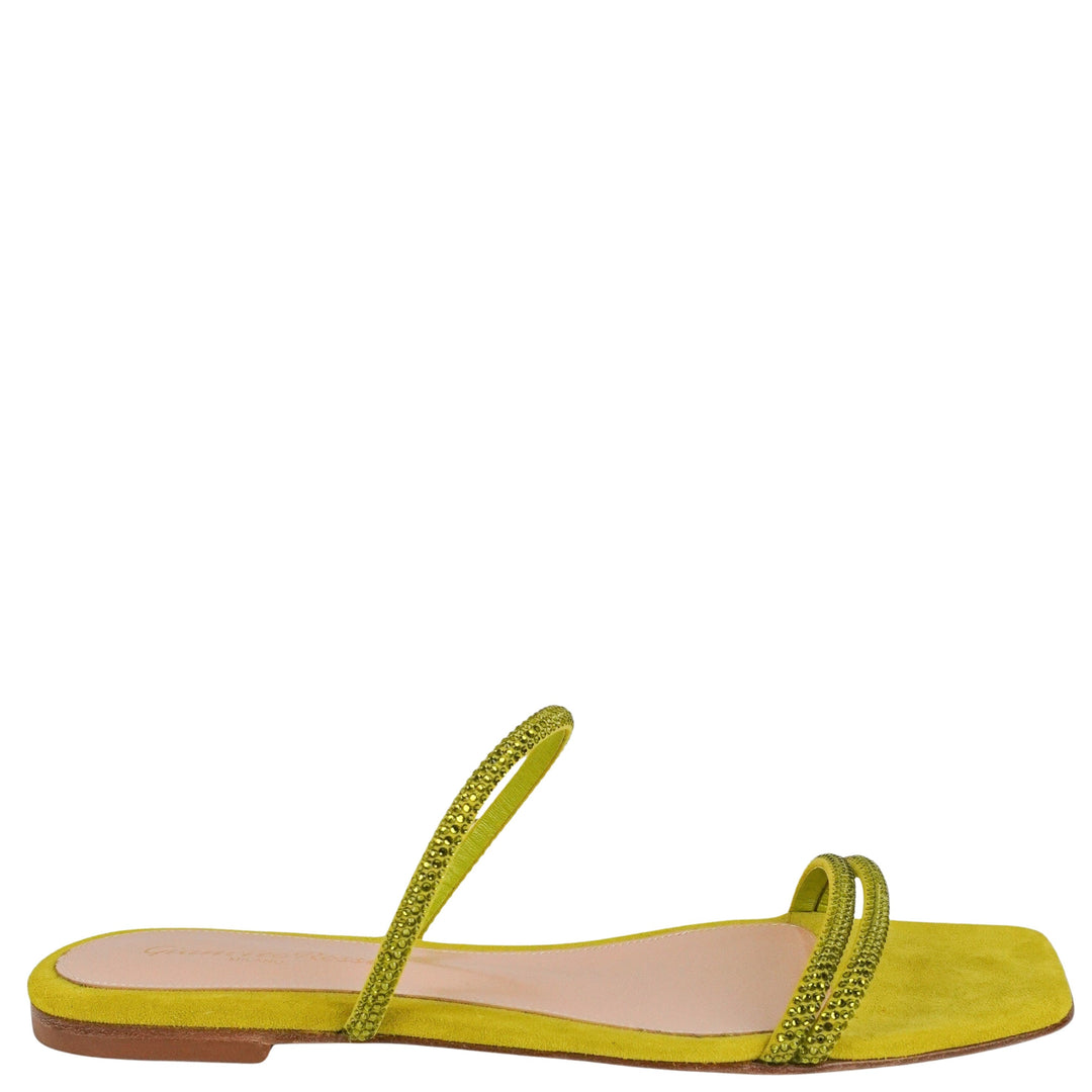 Gianvito Rossi Crystal Embellished Suede Sandals in Chartreuse - Discounts on Gianvito Rossi at UAL