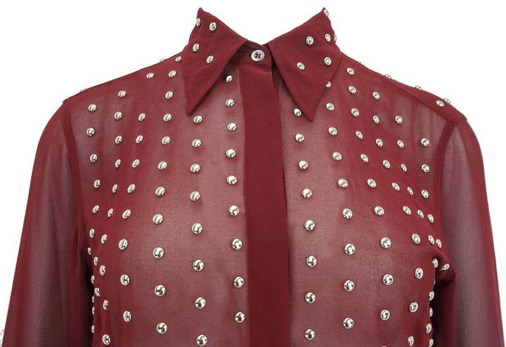 Dries Van Noten Chowy Studded Shirt in Burgundy - Discounts on Dries Van Noten at UAL