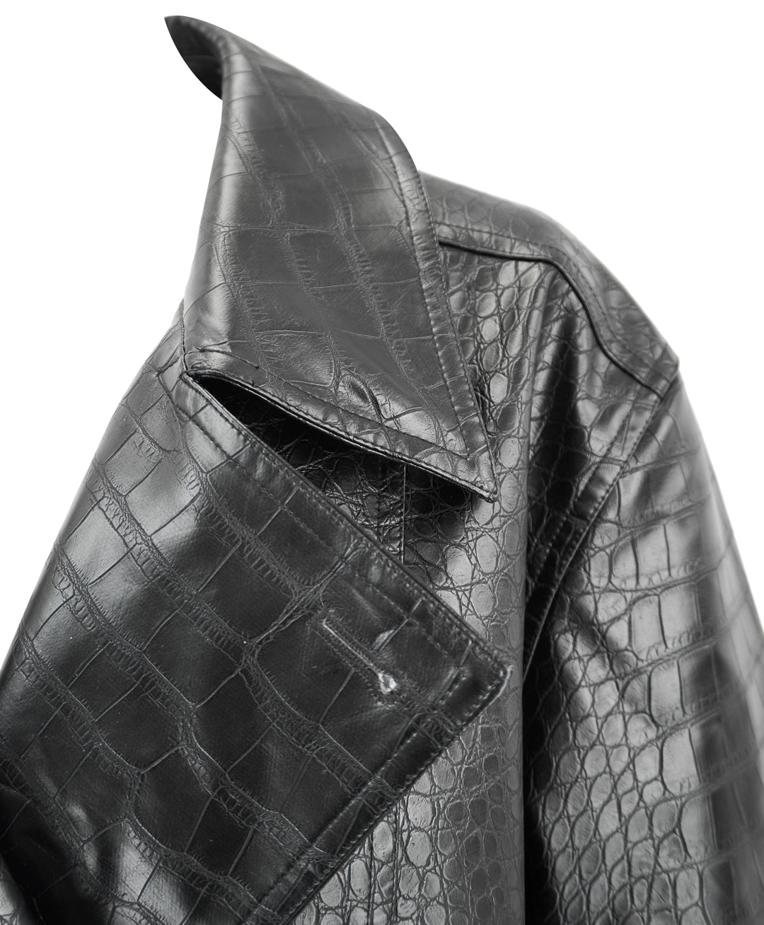 Kitri Croc Embossed Faux Leather Trench Coat in Black - Discounts on Kitri at UAL