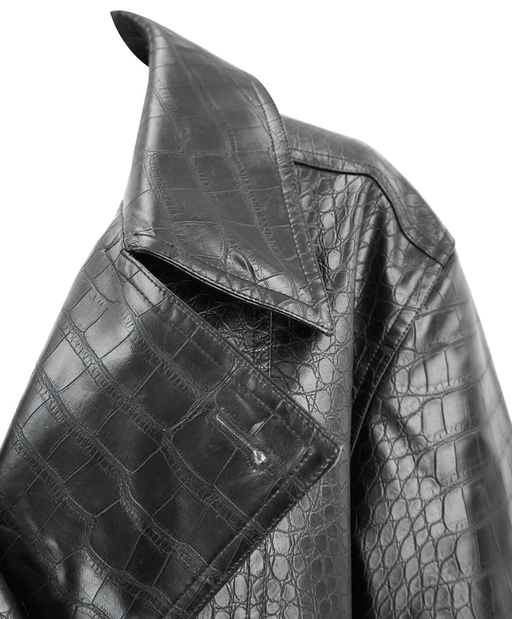 Kitri Croc Embossed Faux Leather Trench Coat in Black - Discounts on Kitri at UAL