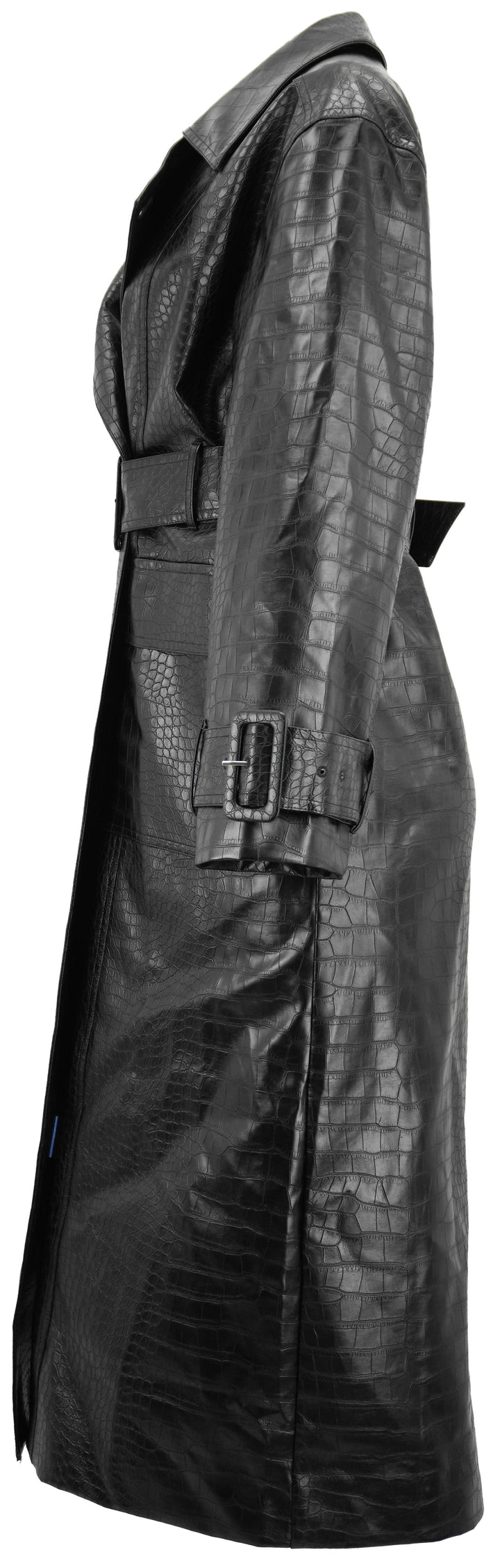 Kitri Croc Embossed Faux Leather Trench Coat in Black - Discounts on Kitri at UAL