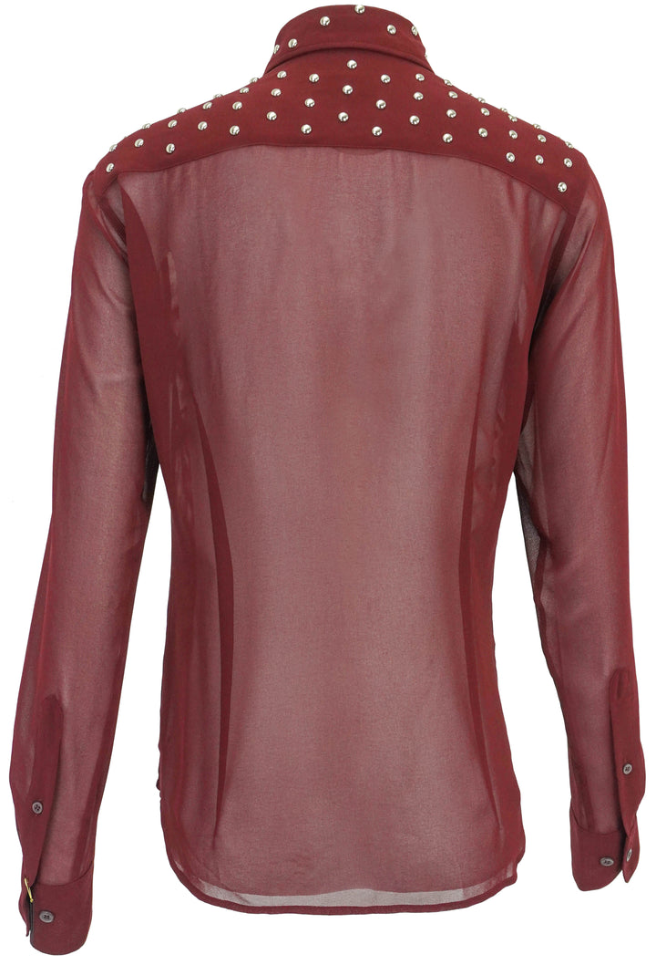 Dries Van Noten Chowy Studded Shirt in Burgundy - Discounts on Dries Van Noten at UAL
