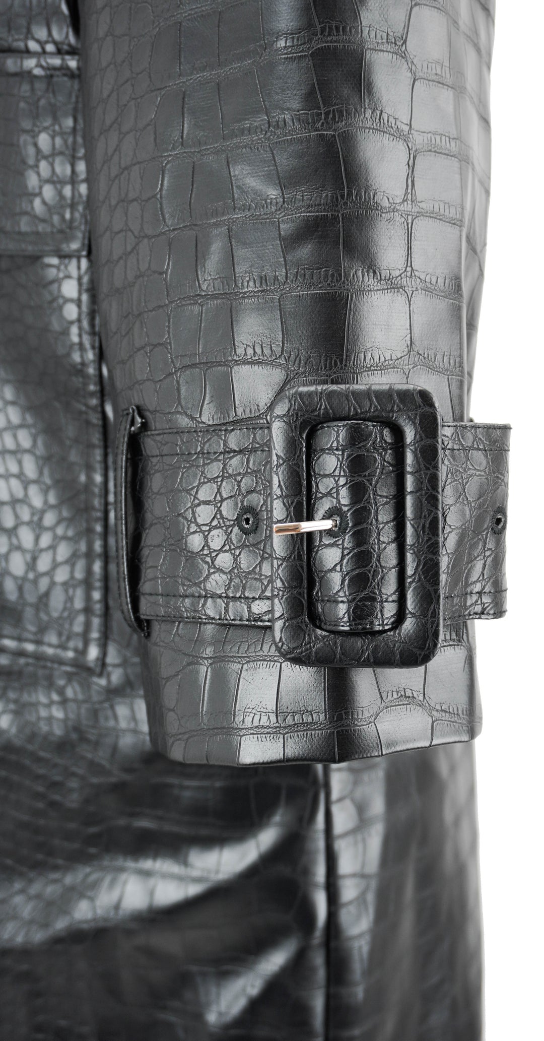 Kitri Croc Embossed Faux Leather Trench Coat in Black - Discounts on Kitri at UAL