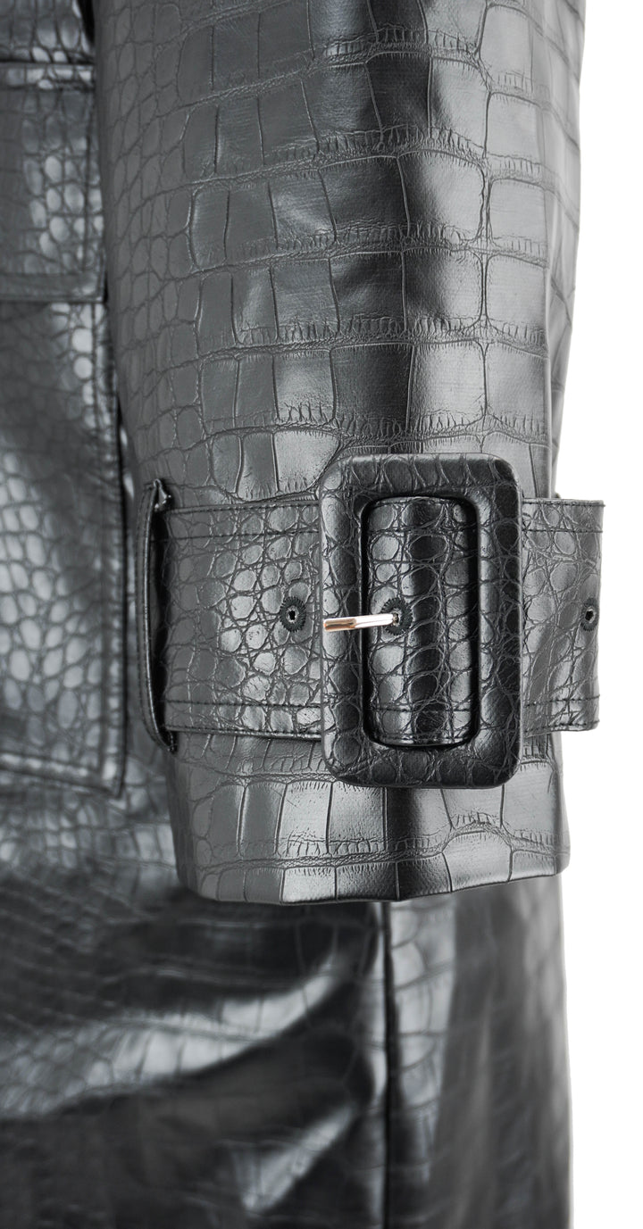 Kitri Croc Embossed Faux Leather Trench Coat in Black - Discounts on Kitri at UAL
