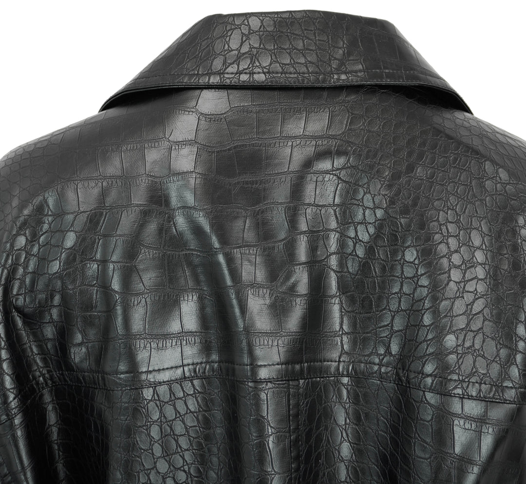 Kitri Croc Embossed Faux Leather Trench Coat in Black - Discounts on Kitri at UAL