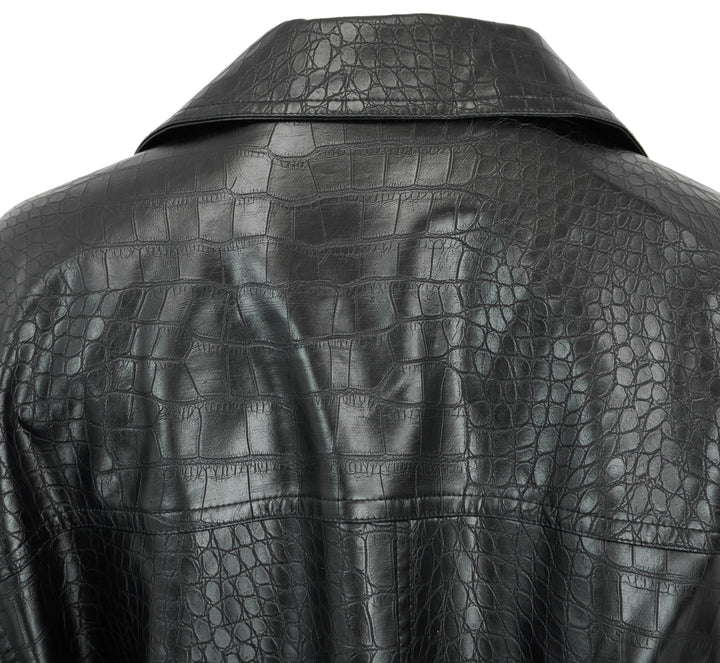 Kitri Croc Embossed Faux Leather Trench Coat in Black - Discounts on Kitri at UAL