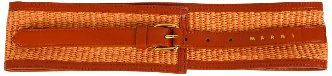 Marni High-Waist Raffia and Leather Belt in Orange - Discounts on Marni at UAL