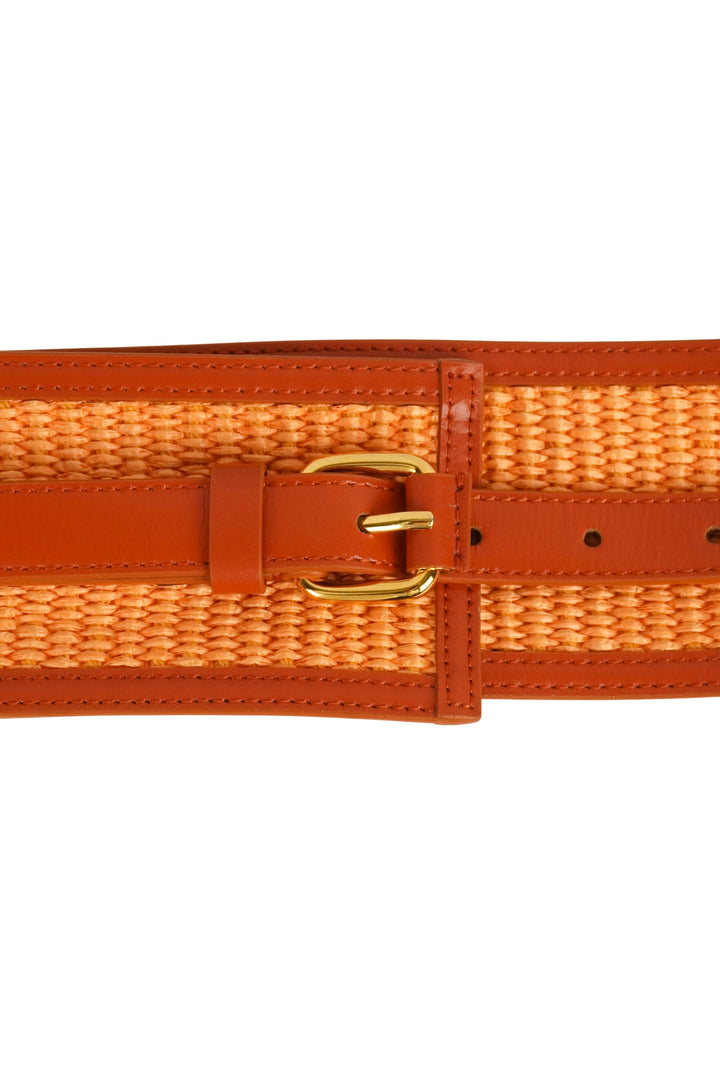 Marni High-Waist Raffia and Leather Belt in Orange - Discounts on Marni at UAL