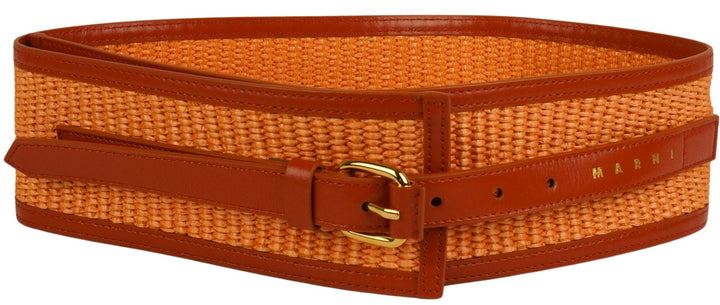 Marni High-Waist Raffia and Leather Belt in Orange - Discounts on Marni at UAL