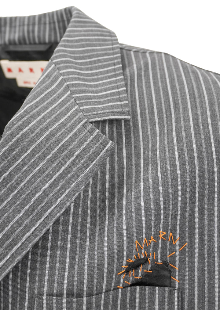 Marni Distressed-Effect Striped Blazer in Grey - Discounts on Marni at UAL